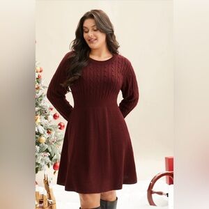 BloomChic Cable Knit Fit-and-Flare Midi Sweater Dress